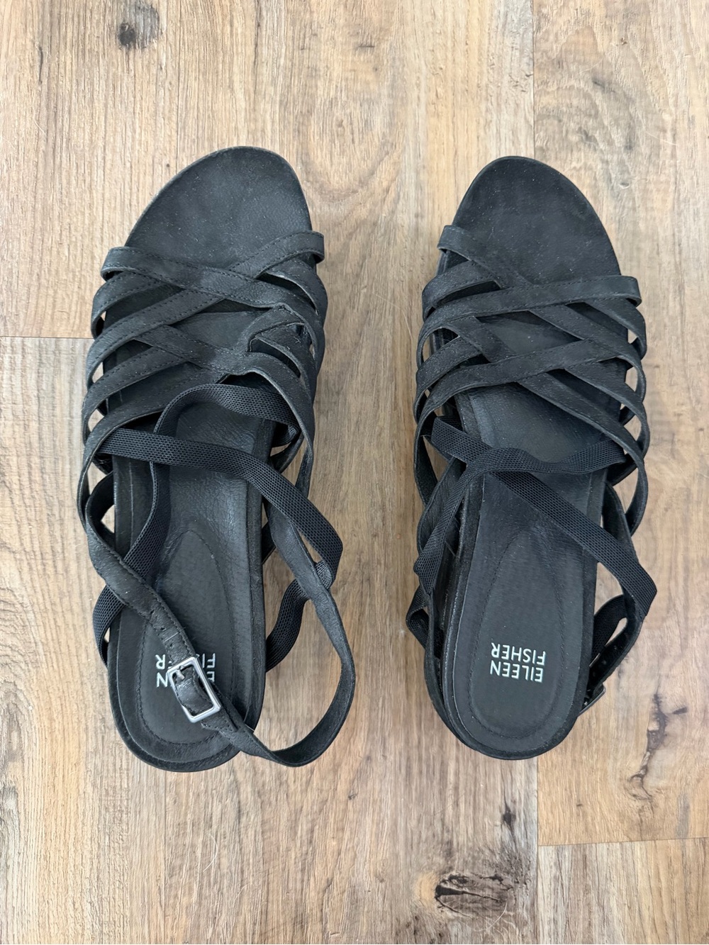 Eileen Fisher Black Crisscross Ankle-Strap Sandals